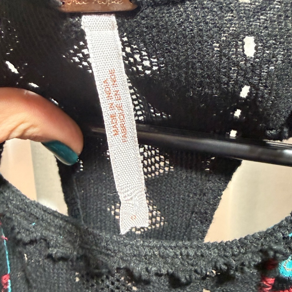 Free People Women’s Black and Teal Embroidered Sleeveless dress-runs small - Picture 3 of 4